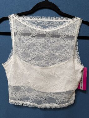 Lace Cropped Tank Top - White New Size M